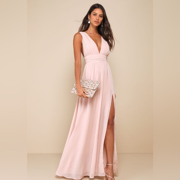 NWT Lulu's Heavenly Blush Maxi Dress Gown - Picture 1 of 11